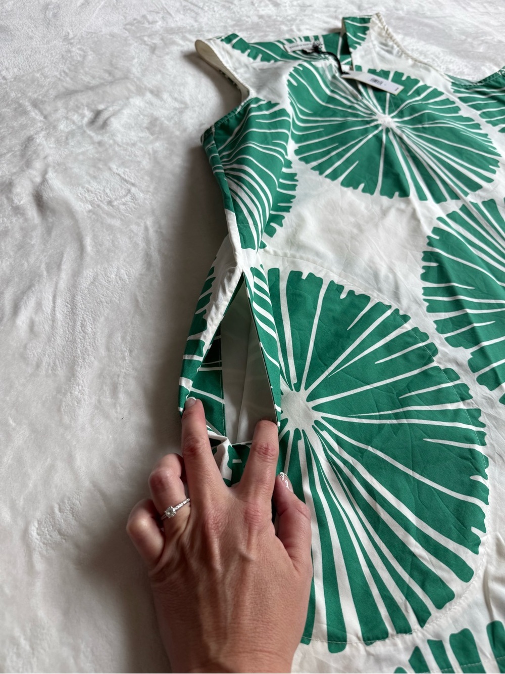 Banana Republic White Poplin Swing Mini Dress with Green Radiant Print NWT - Picture 10 of 11